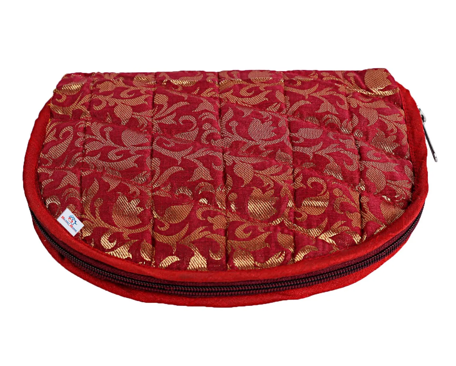 Heart Home Polyester Jacquard Print Toiletry Organizer with 4 Transparent Poches & 1 Extra Compartment,Zipper Closure (Red)