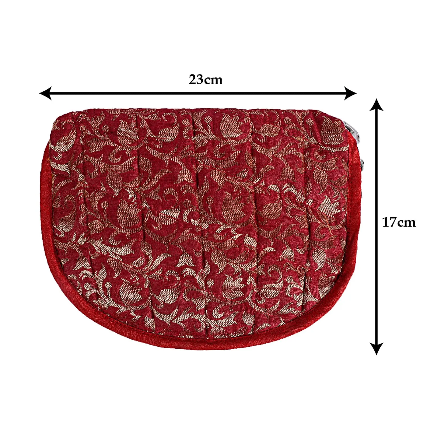 Heart Home Polyester Jacquard Print Toiletry Organizer with 4 Transparent Poches & 1 Extra Compartment,Zipper Closure (Red)