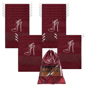 Heart Home Shoe Cover | Travel Shoe Storage Bags | Polyester Storage Bags | Drawstring Shoe Cover | Clear Transparent Shoe Storage Organizer | Pack of 18 | Maroon