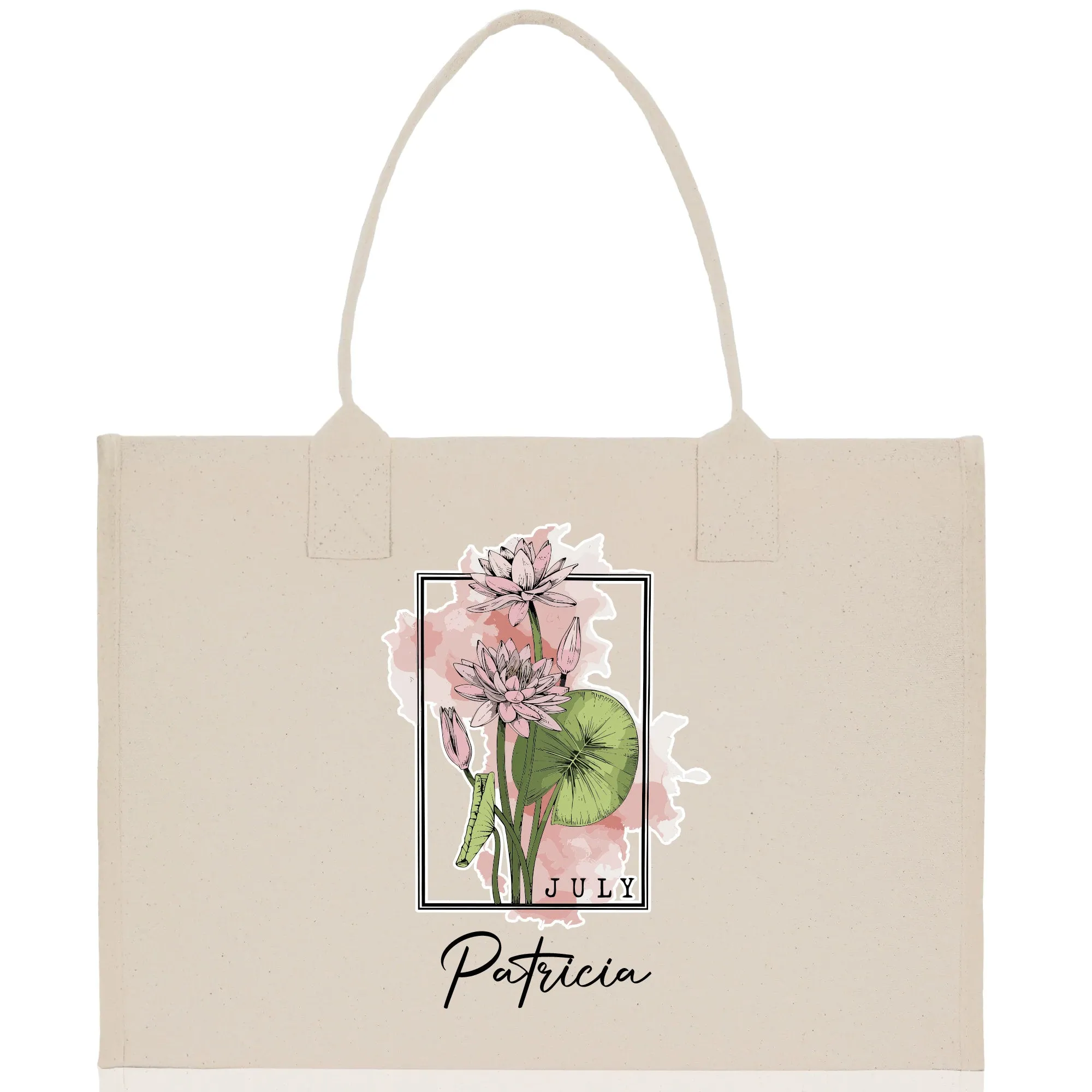 July Birth Month Flower Personalized Name Cotton Canvas Tote Bag Custom Flower Birthday Gift Bag Wedding Gift for Her Bridal Bridesmaid