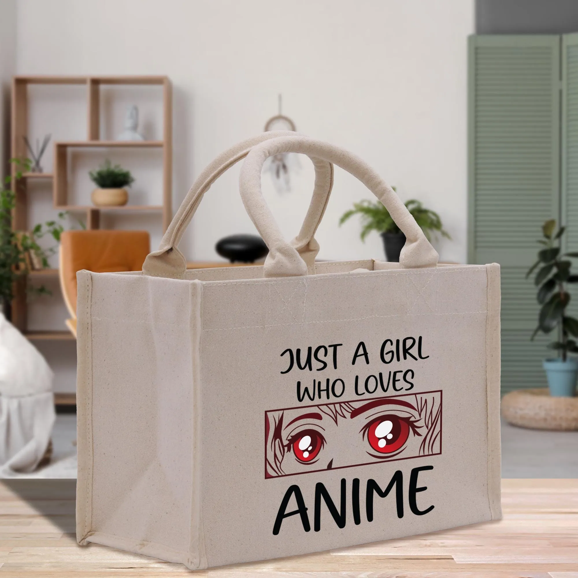 Just A Girl Who Loves Anime Cotton Canvas Tote Bag Animal Lover Gift for Her Gift for Anime Fun Anime Totes Cute Anime Tote Bag (AGT1002)