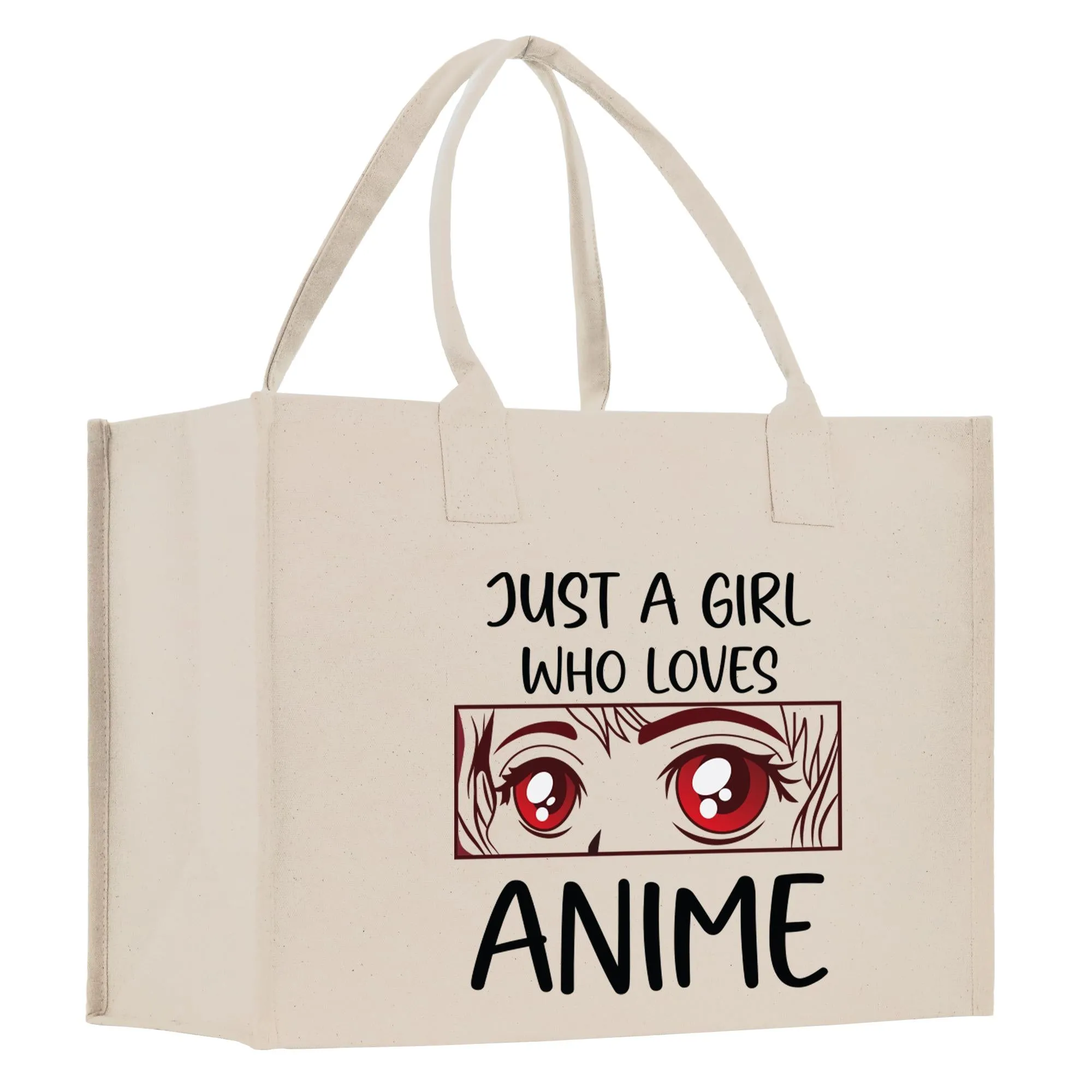 Just A Girl Who Loves Anime Cotton Canvas Tote Bag Animal Lover Gift for Her Gift for Anime Fun Anime Totes Cute Anime Tote Bag (AGT1003)