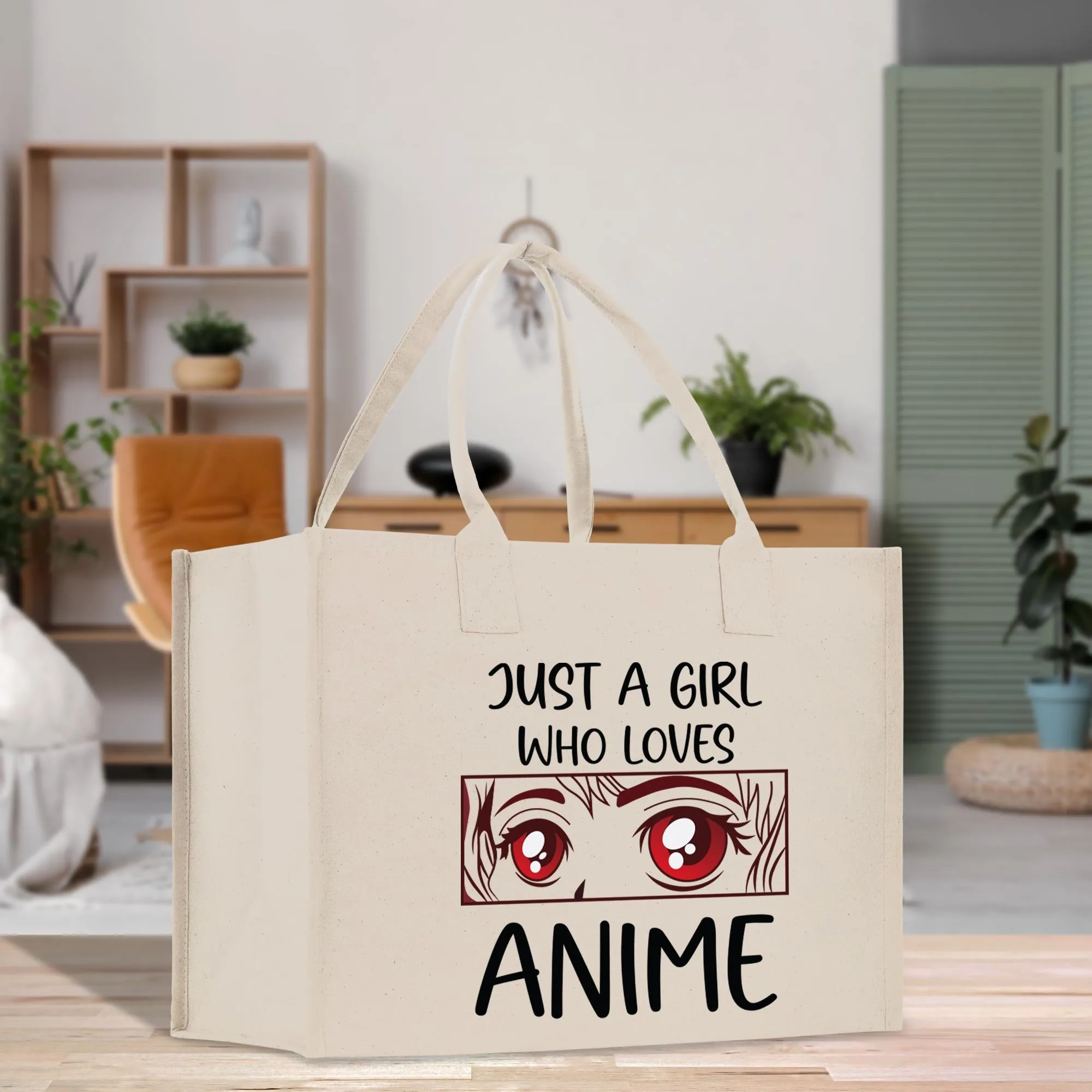 Just A Girl Who Loves Anime Cotton Canvas Tote Bag Animal Lover Gift for Her Gift for Anime Fun Anime Totes Cute Anime Tote Bag (AGT1003)