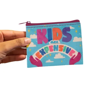 Kids Are Expensive Recycled Material Mini Zipper Coin Purse | Recycled Material | 3"h x 4"w | BlueQ at GetBullish