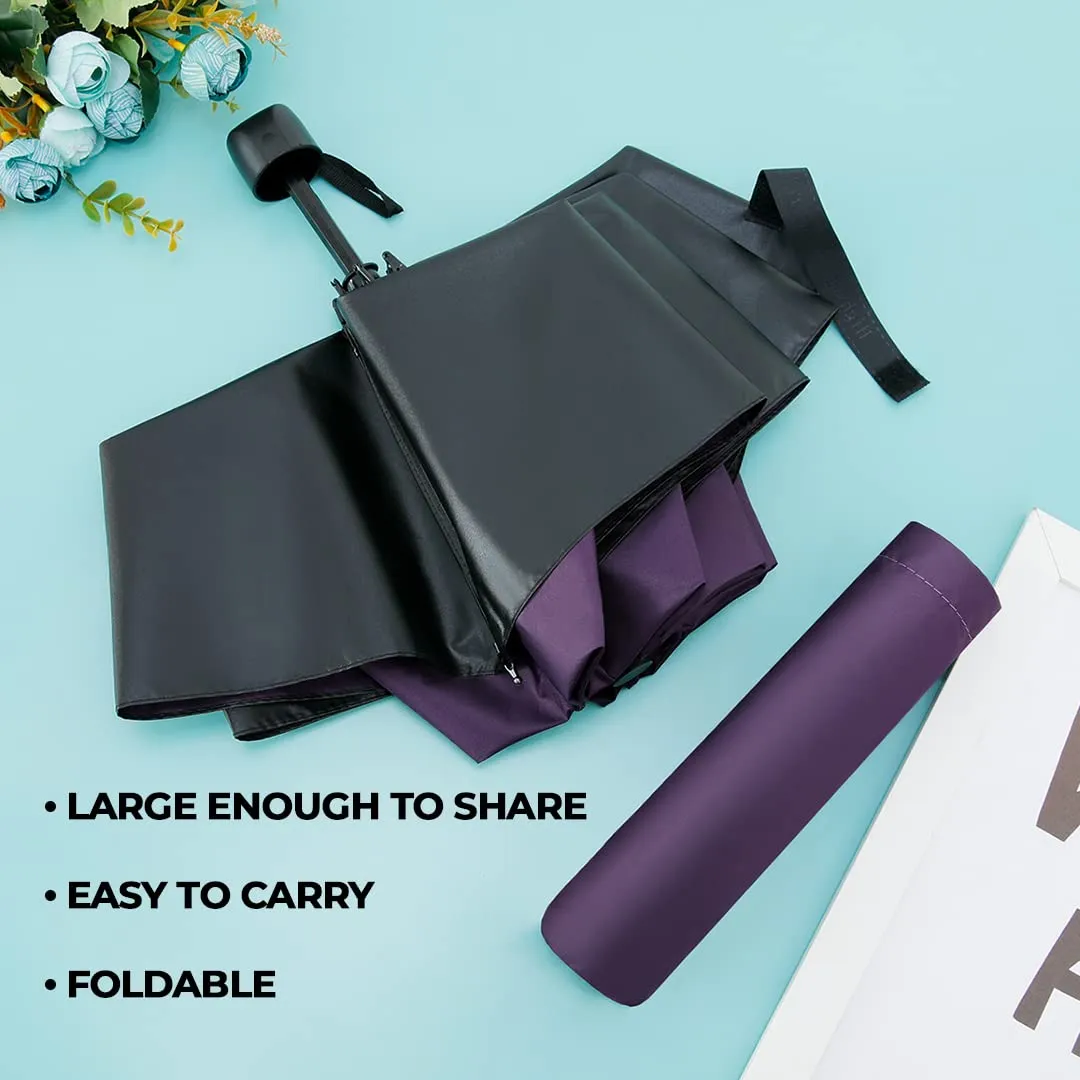 Kuber Industries 3 Fold Manual Umbrella | Windproof, Sunproof & Rainproof | With Polyester Canopy, Sturdy Steel Shaft & Wrist Straps | Easy to Hold & Carry | Umbrella for Women, Men & Kids | Purple