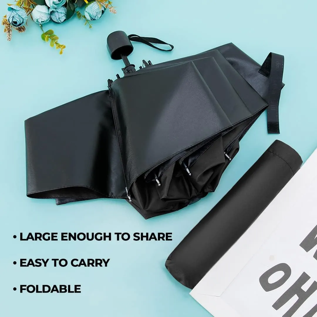 Kuber Industries 3 Fold Manual Umbrella|Windproof, Sunproof & Rainproof|With Polyester Canopy, Sturdy Steel Shaft & Wrist Straps|Easy to Hold & Carry|Umbrella for Women, Men & Kids |Black (Pack Of 3)