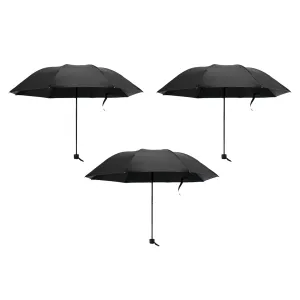 Kuber Industries 3 Fold Manual Umbrella|Windproof, Sunproof & Rainproof|With Polyester Canopy, Sturdy Steel Shaft & Wrist Straps|Easy to Hold & Carry|Umbrella for Women, Men & Kids |Black (Pack Of 3)