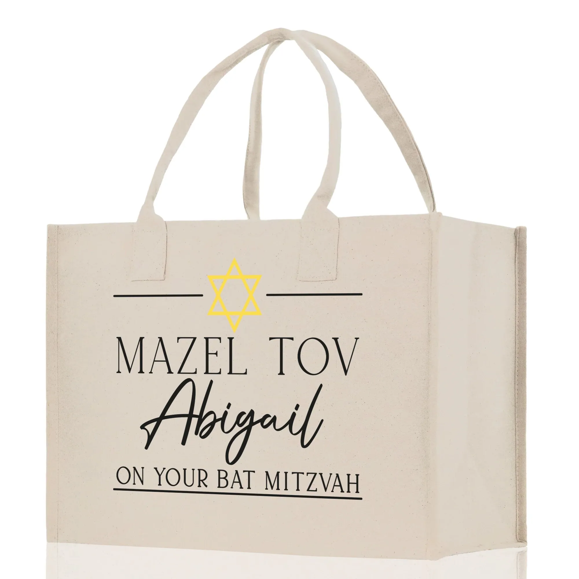 Mazel Tov Bat Mitzvah Custom Name Cotton Canvas Tote Bag Personalized Tote Bag Jewish Celebration Bag