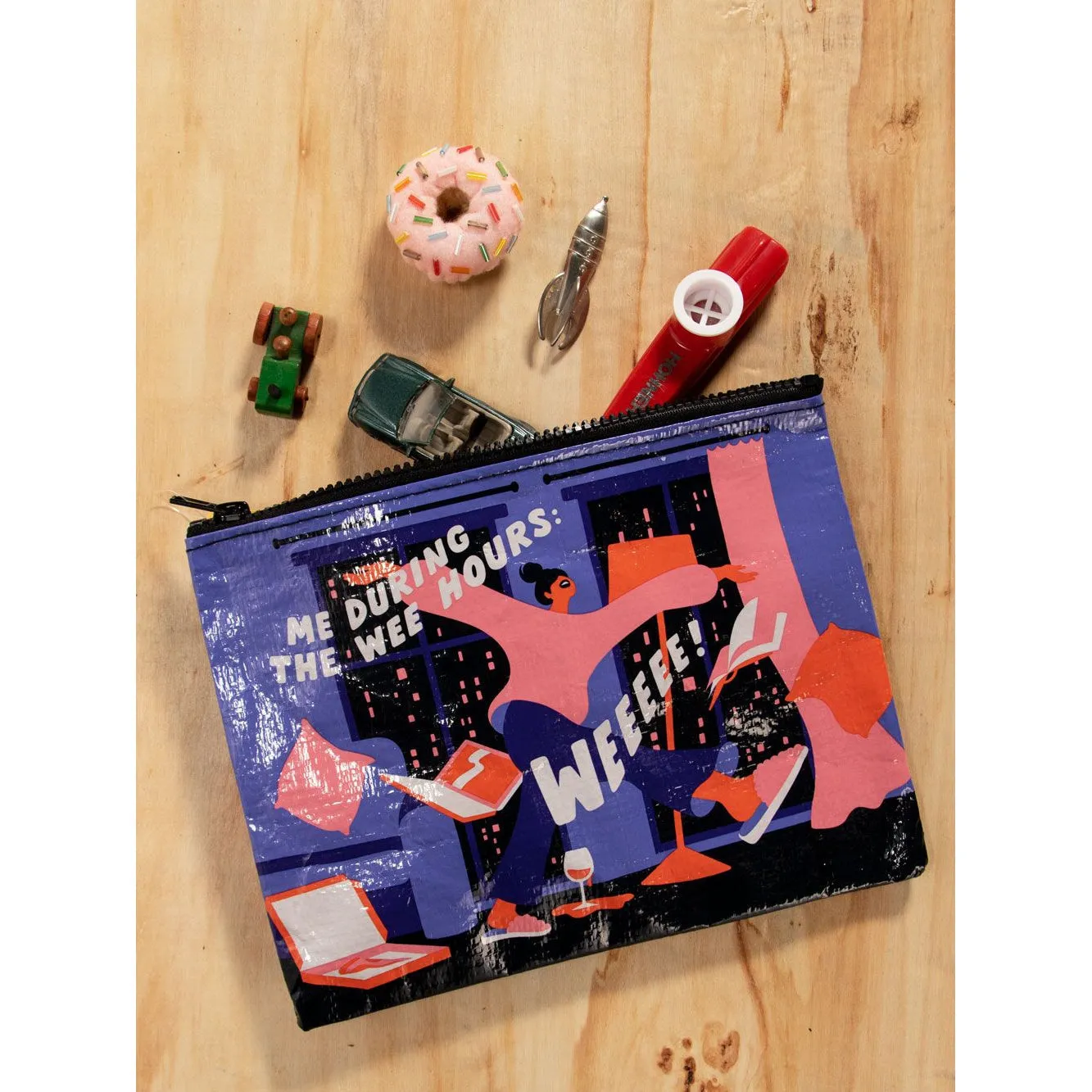 Me During The Wee Hours (Weeeee!) Recycled Material Zipper Pouch | BlueQ at GetBullish