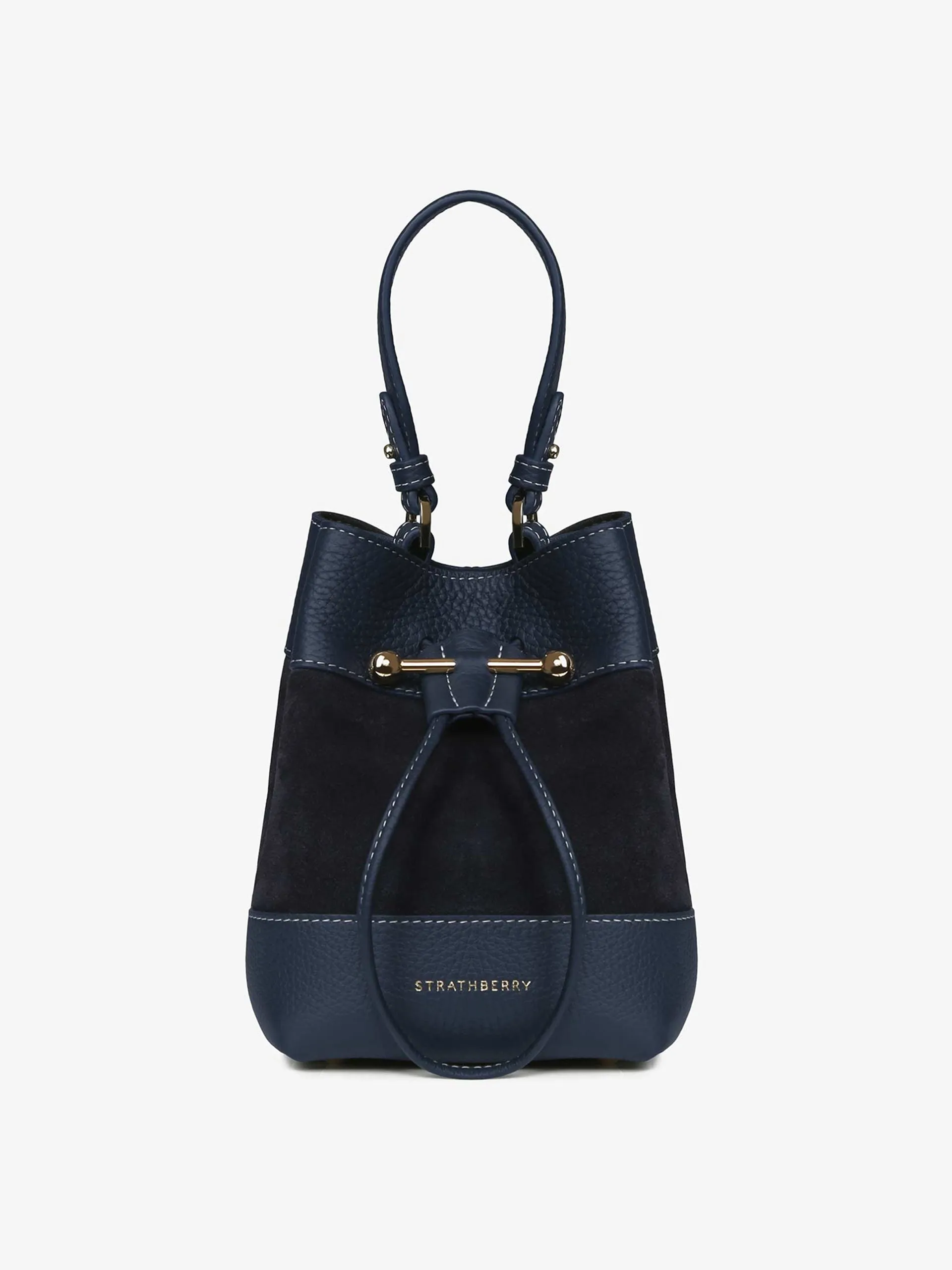 Navy Lana Osette leather and suede top handle bag