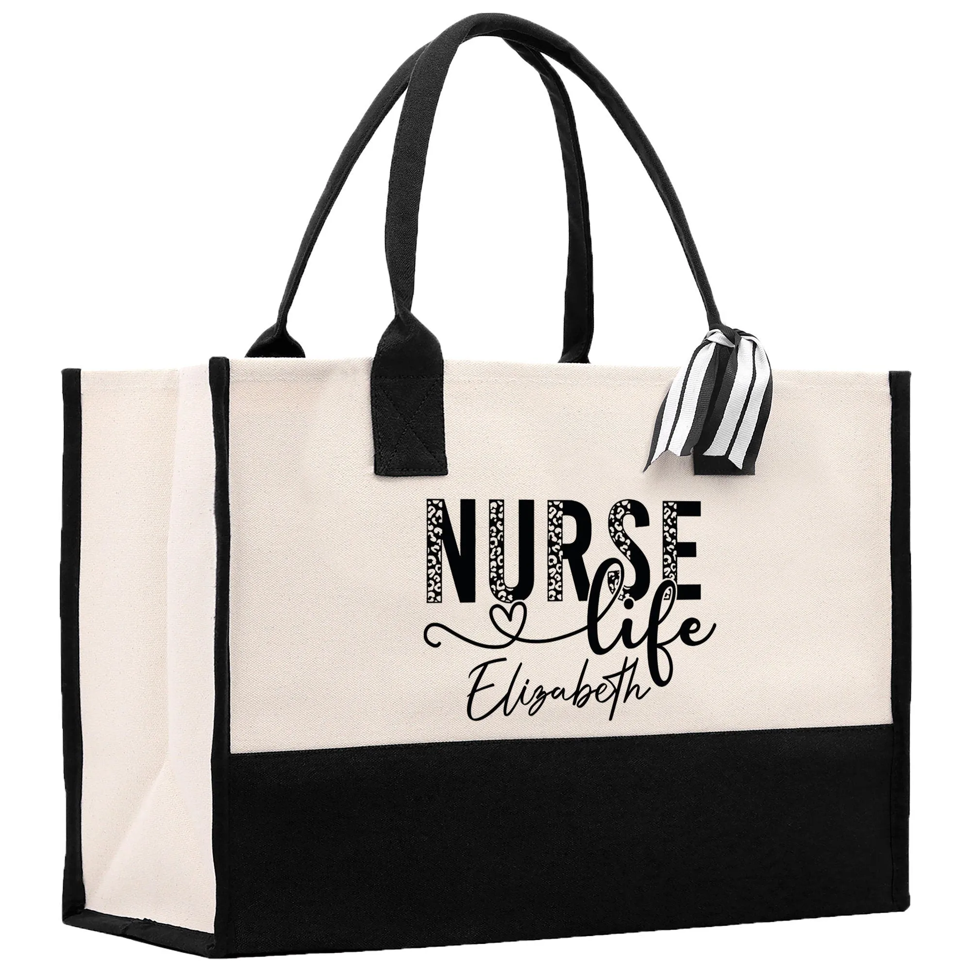 Nurse Life Leopard Tote Custom Name Personalized Cotton Canvas Tote Bag Nurse Gift Future Nurse Gift Nursing Student Graduation Gift