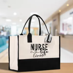 Nurse Life Leopard Tote Custom Name Personalized Cotton Canvas Tote Bag Nurse Gift Future Nurse Gift Nursing Student Graduation Gift