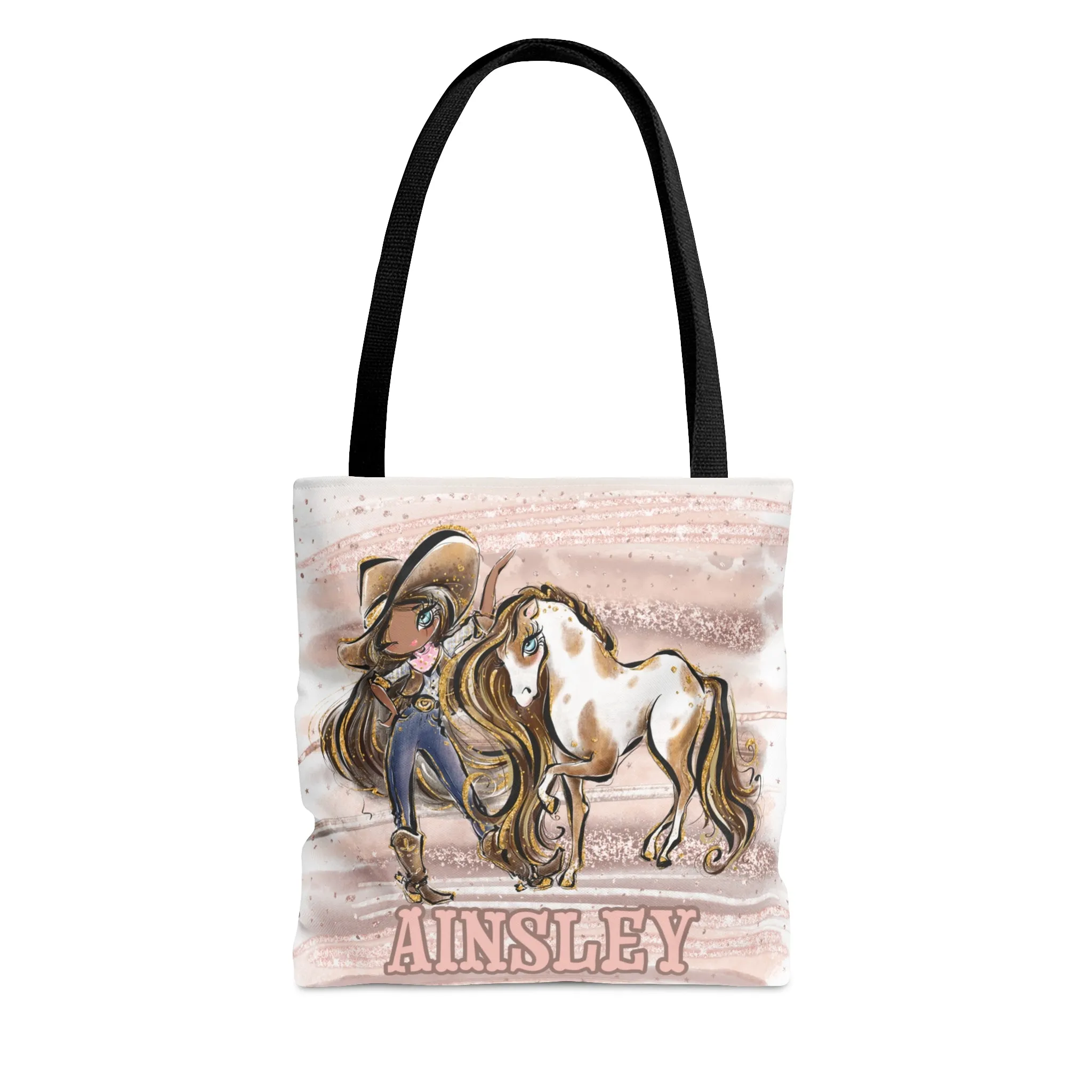 Personalised Tote Bag, Cowgirl & Horse, Brown Hair, Olive Skin, Blue Eyes, Tote bag