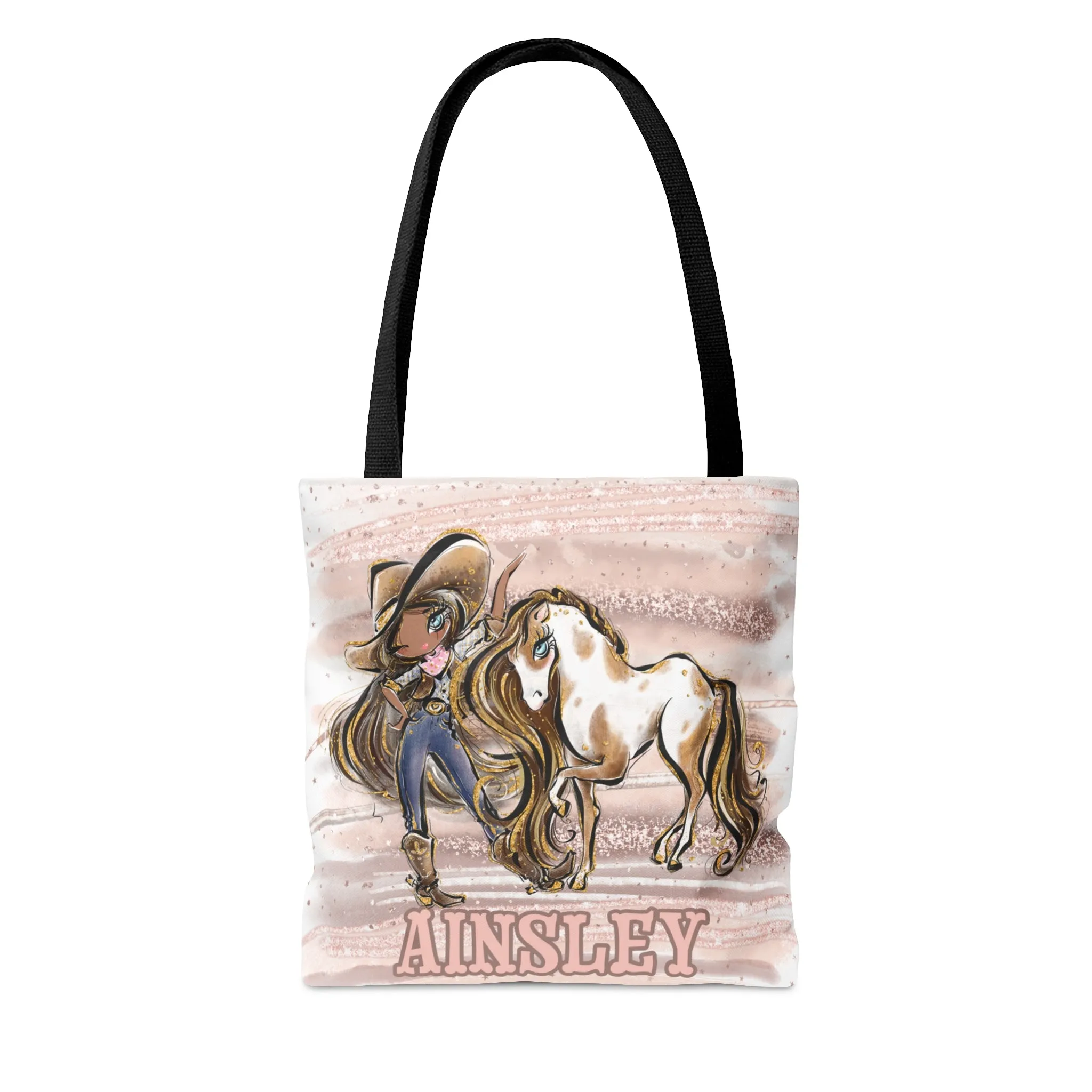 Personalised Tote Bag, Cowgirl & Horse, Brown Hair, Olive Skin, Blue Eyes, Tote bag