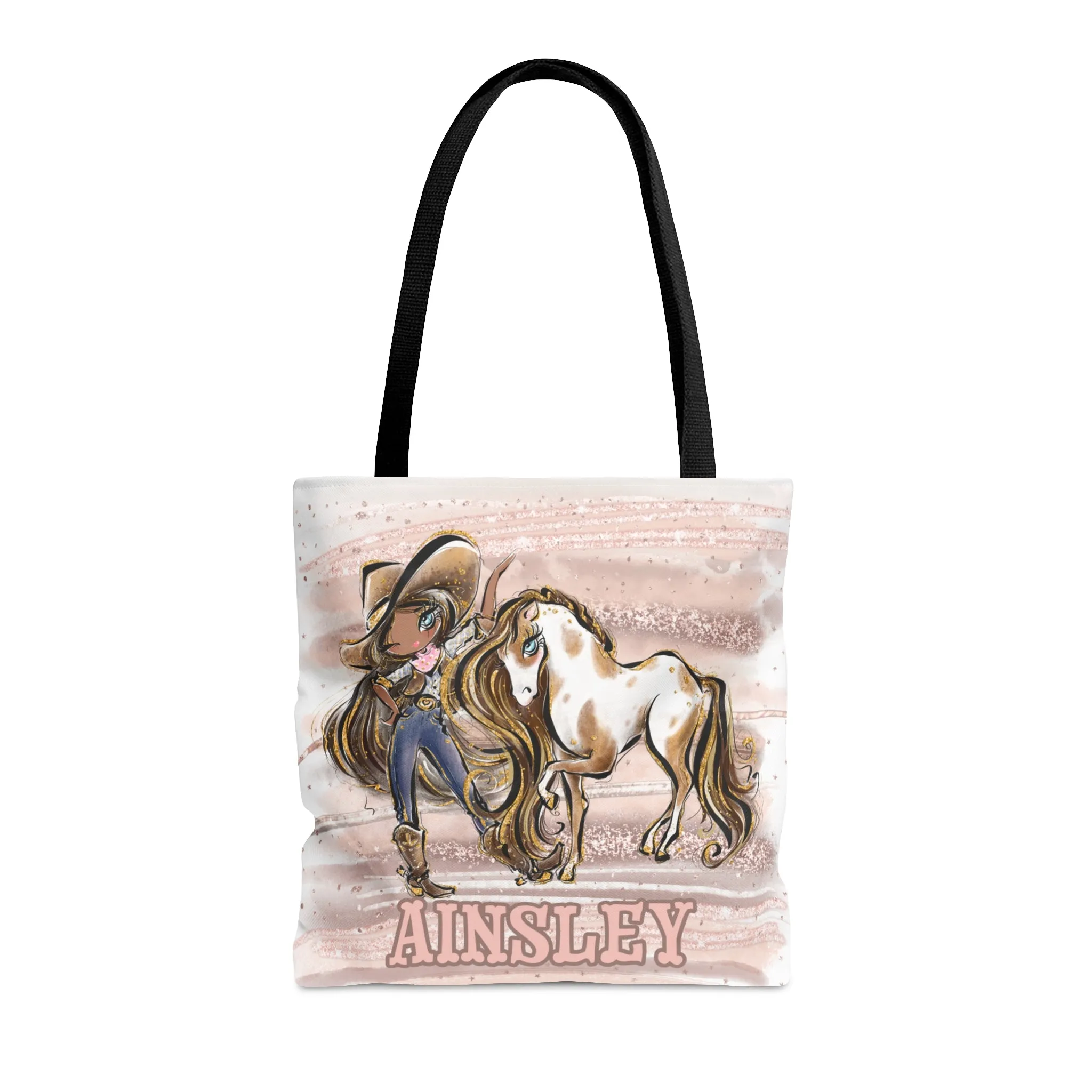 Personalised Tote Bag, Cowgirl & Horse, Brown Hair, Olive Skin, Blue Eyes, Tote bag