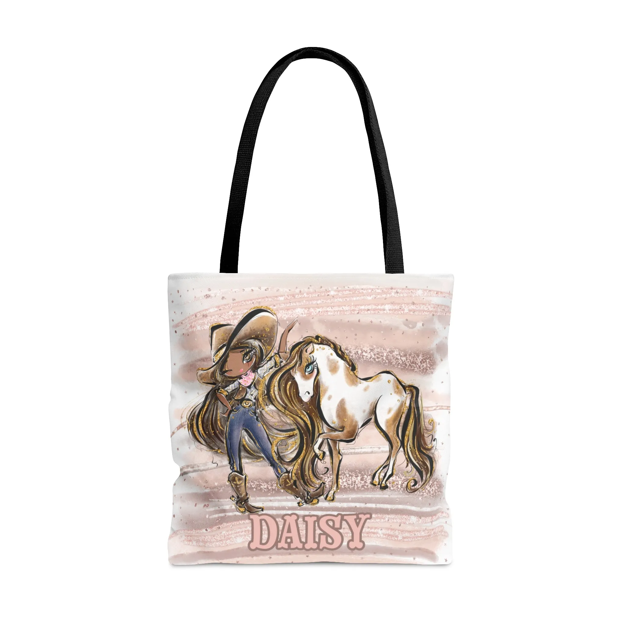 Personalised Tote Bag, Cowgirl & Horse, Brown Hair, Olive Skin, Brown Eyes, Tote bag