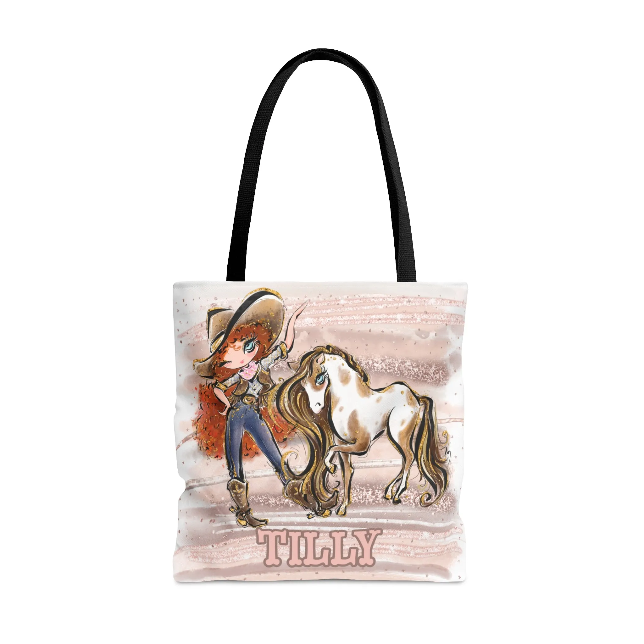 Personalised Tote Bag, Cowgirl & Horse, Red Curly Hair, Blue Eyes, Tote bag