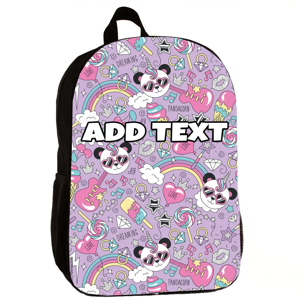 Personalized Backpacks, Lunch Bags, Duffel Bags, or Water Bottles with Full-Color - Panda Rainbow