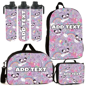 Personalized Backpacks, Lunch Bags, Duffel Bags, or Water Bottles with Full-Color - Panda Rainbow