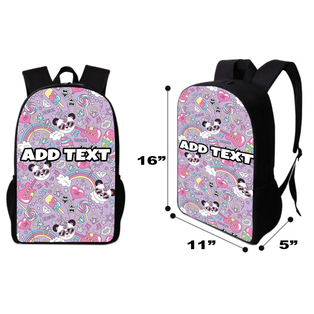 Personalized Backpacks, Lunch Bags, Duffel Bags, or Water Bottles with Full-Color - Panda Rainbow