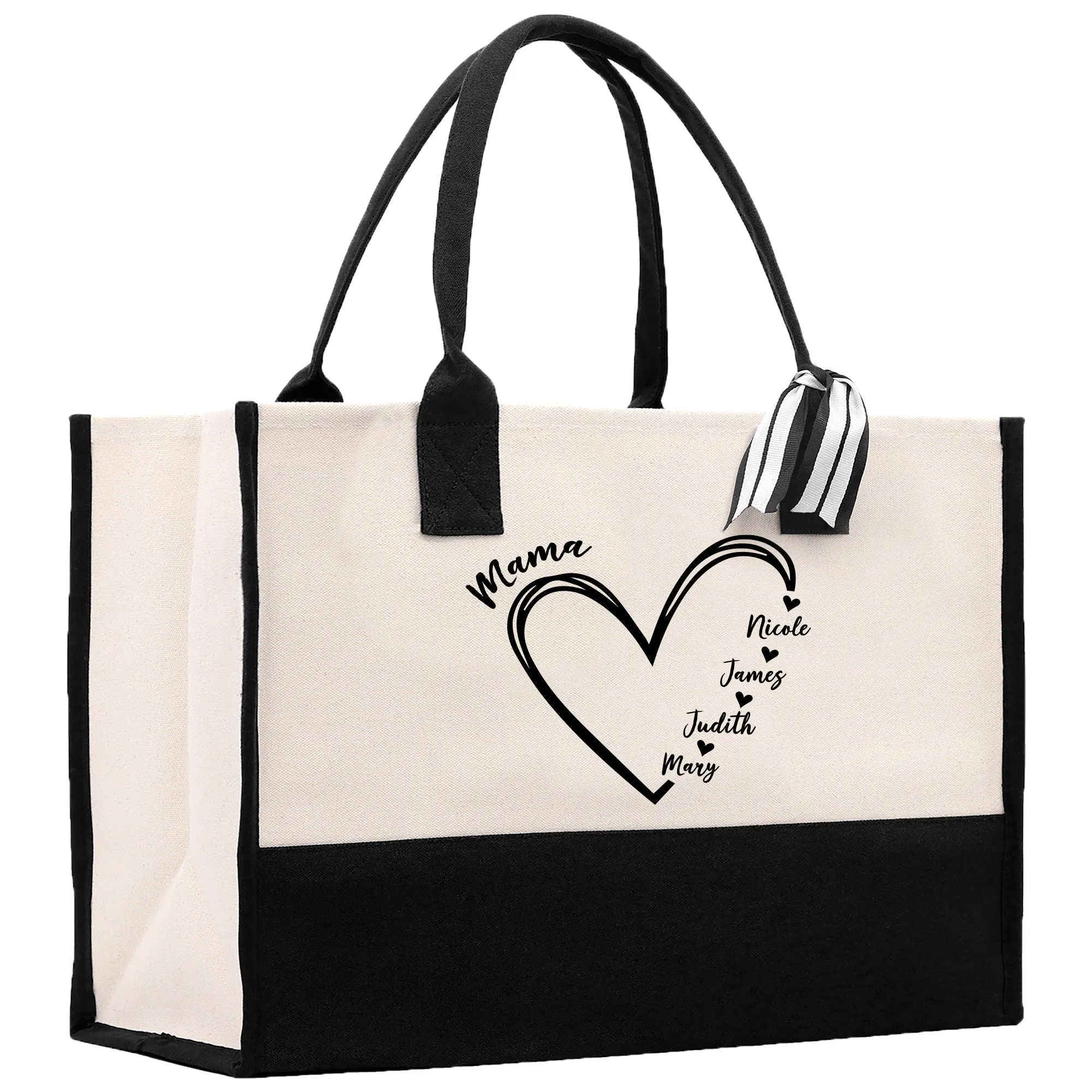 Personalized Grandma Cotton Canvas Tote Bag Grandma Heart with Kids Names Custom Grandma Bag Gift Bag