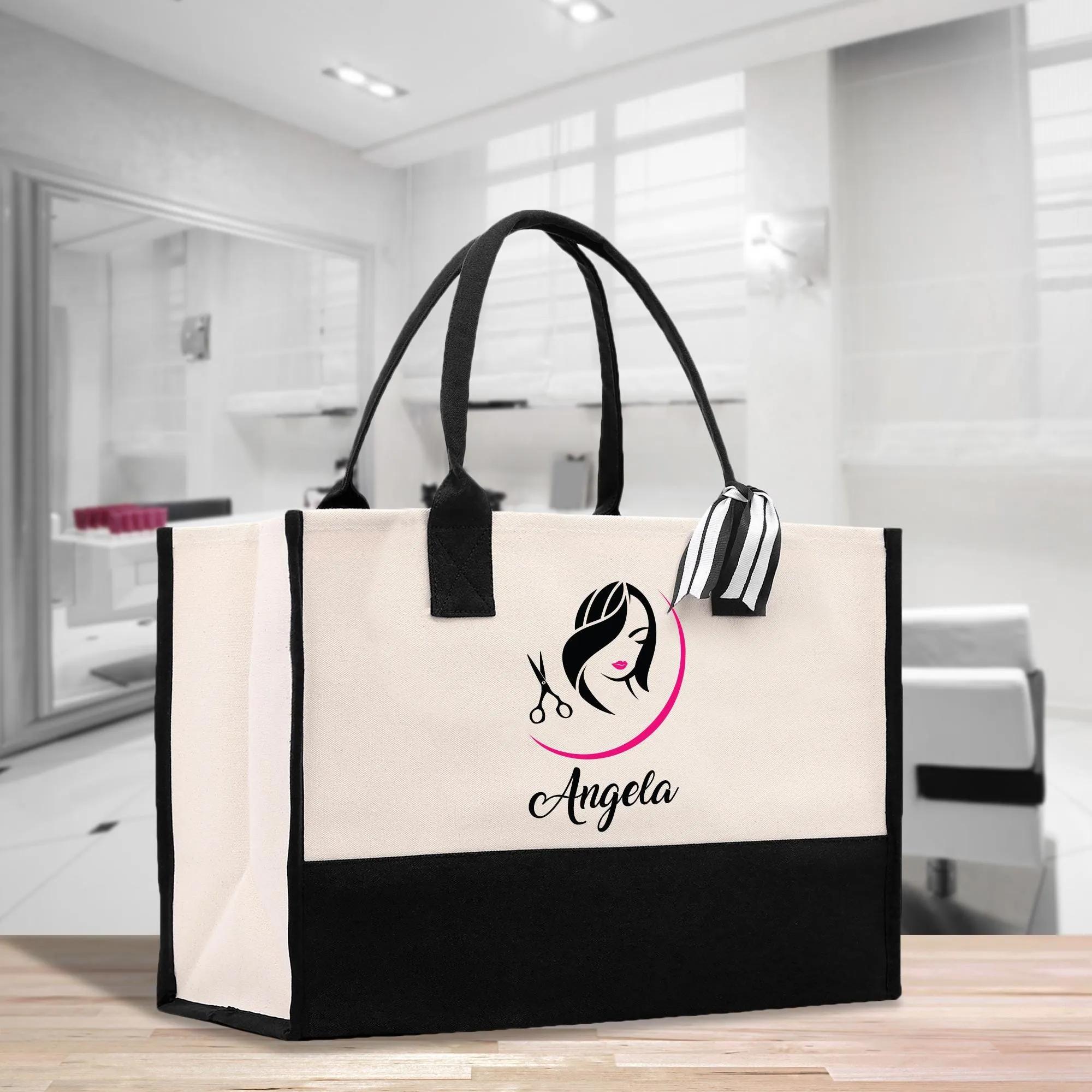 Personalized Hair Stylist Custom Cotton Canvas Tote Bag Hairdresser Gift Bag Beauty Salon Bag Stylist Supply Bag Barber Gift (HRST1013)