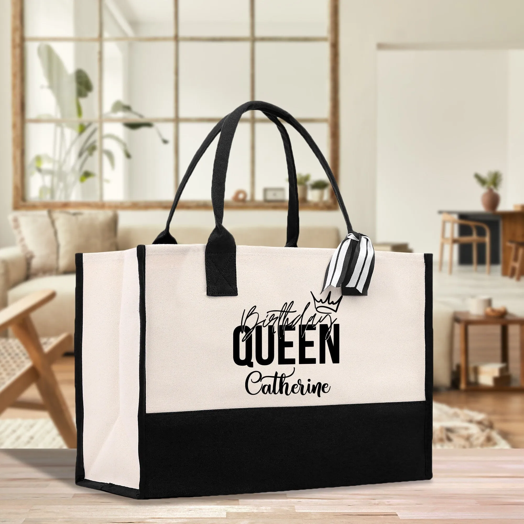 Personalized Name Birthday Queen Cotton Canvas Tote Bag Custom Birthday Girl Tote Queens Tote Bag Birthday Gift Women Birthday Party Bag