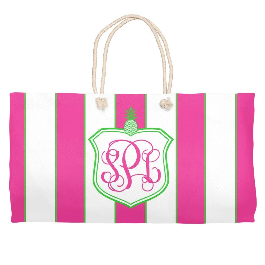 Pink Cabana Stripe Monogram Tote