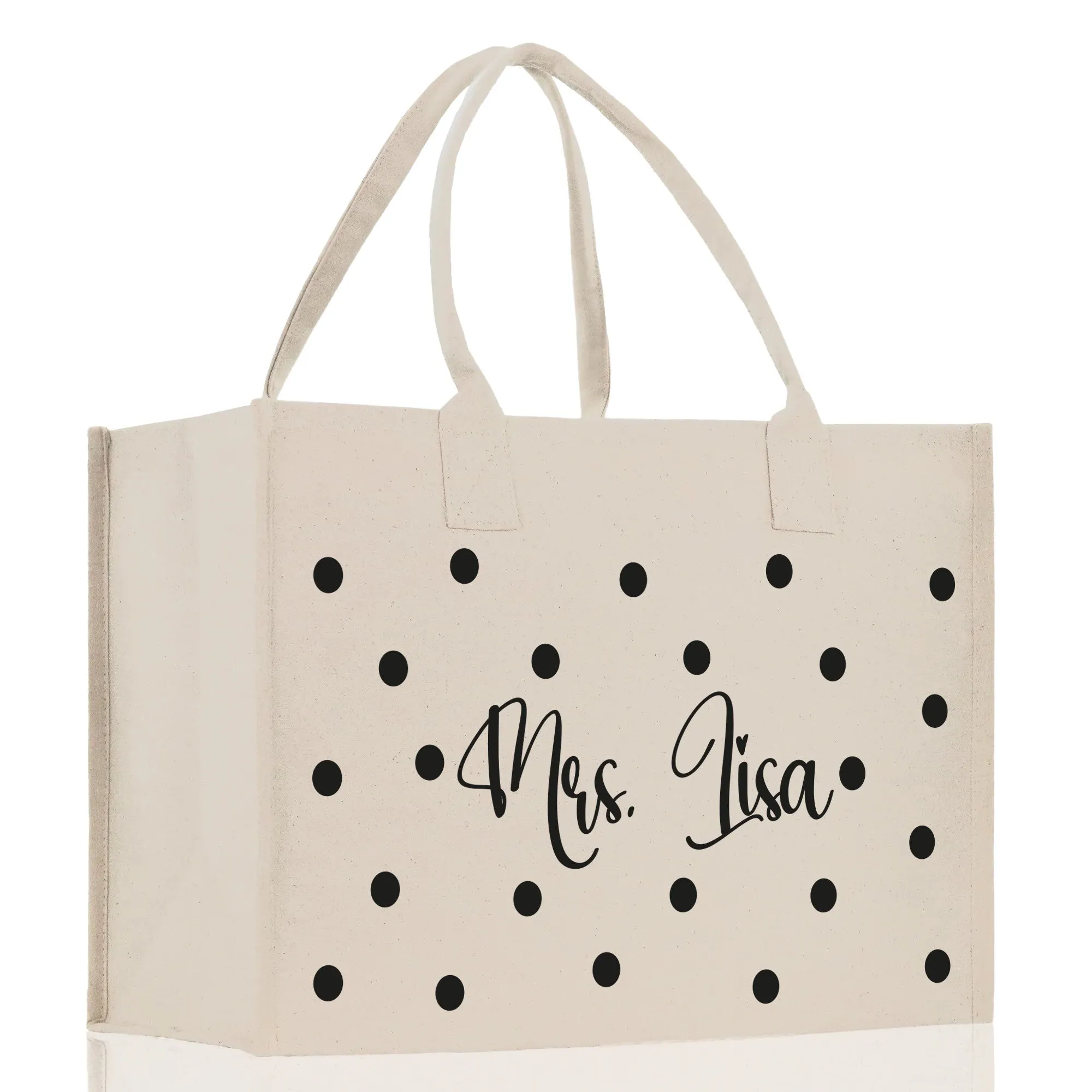 Polka Dot Mrs. Last Name Tote Bag Personalized Date Wedding Tote Bridal Shower Gift Honeymoon Gift Customized Wedding Gift Bridesmaid Gift