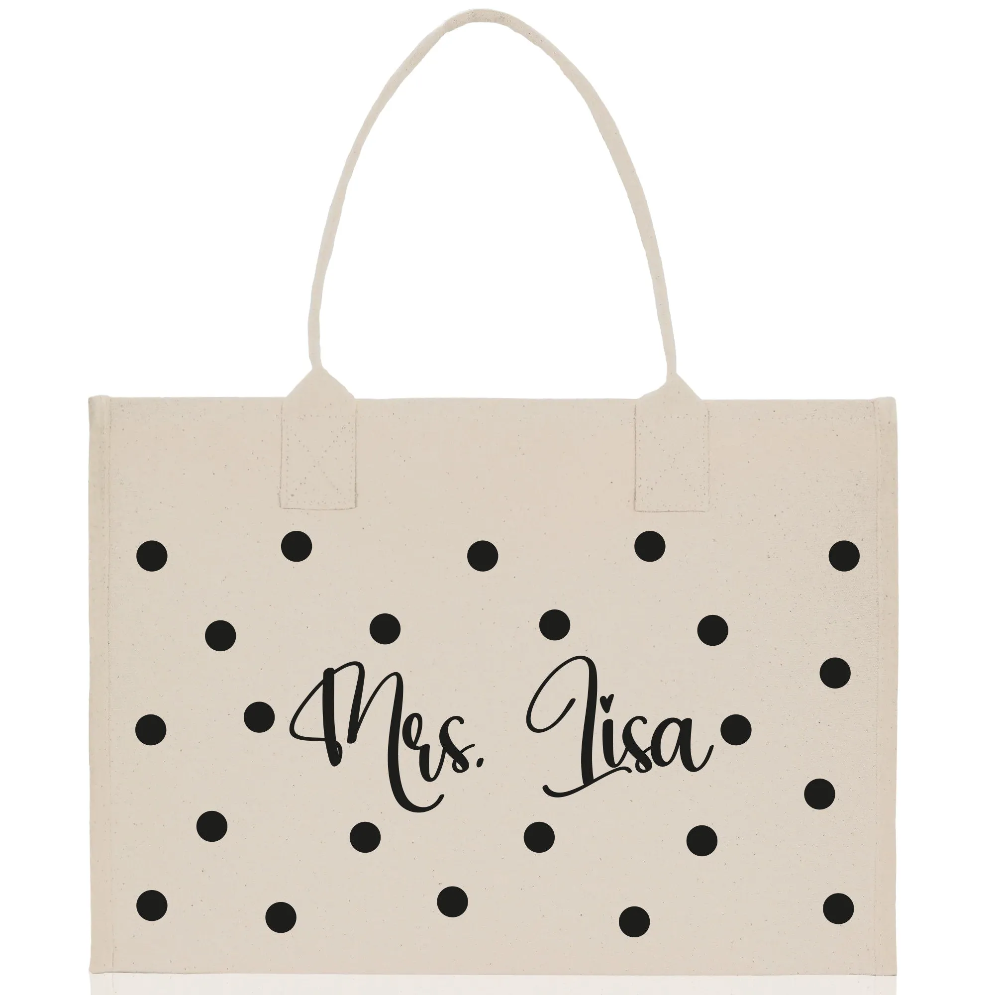 Polka Dot Mrs. Last Name Tote Bag Personalized Date Wedding Tote Bridal Shower Gift Honeymoon Gift Customized Wedding Gift Bridesmaid Gift