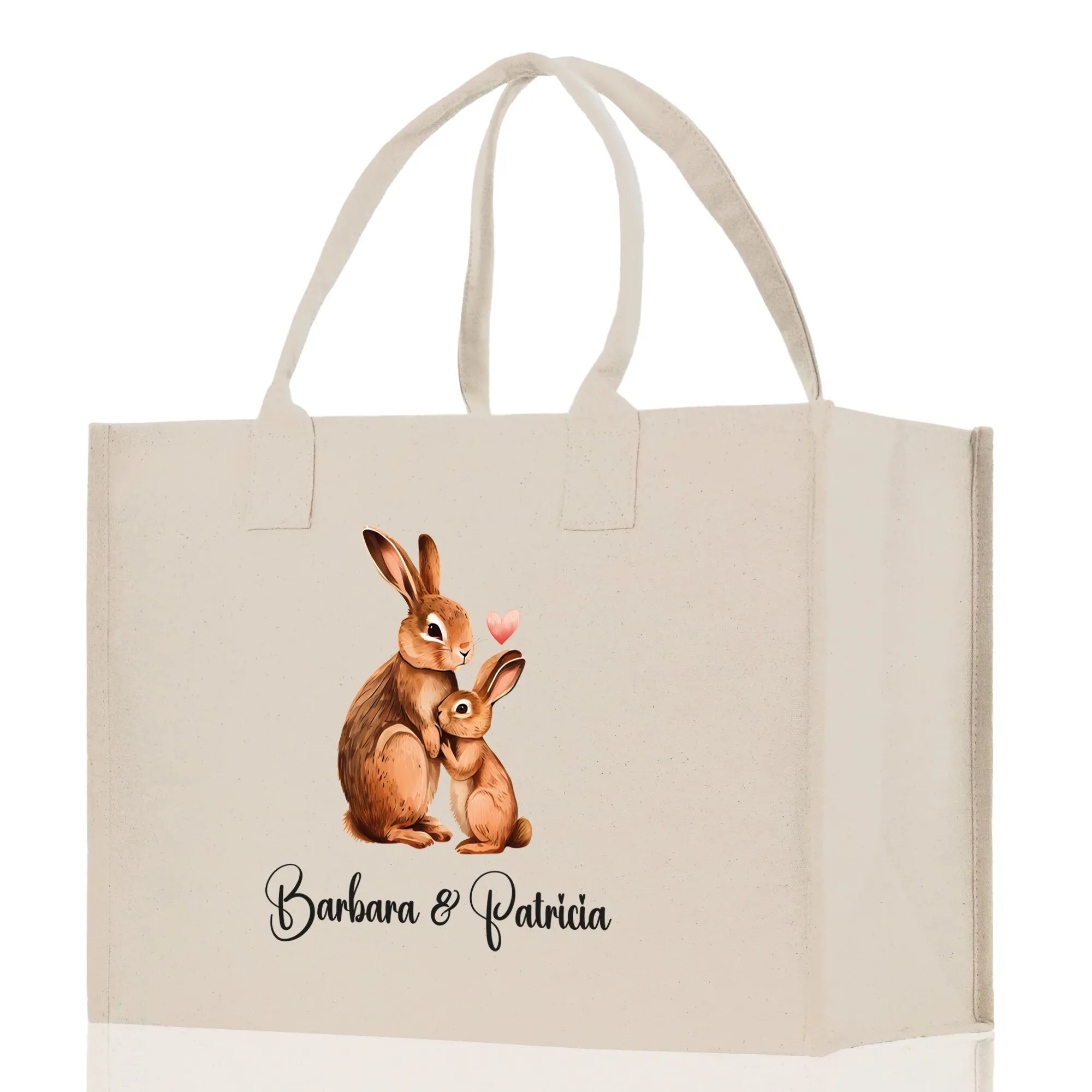 Rabbit Mom And Baby Name Custom Cotton Canvas Tote Bag Custom Pet Lover Gift Pet Portrait Bag Personalized Pet Owner Gift Tote Bag