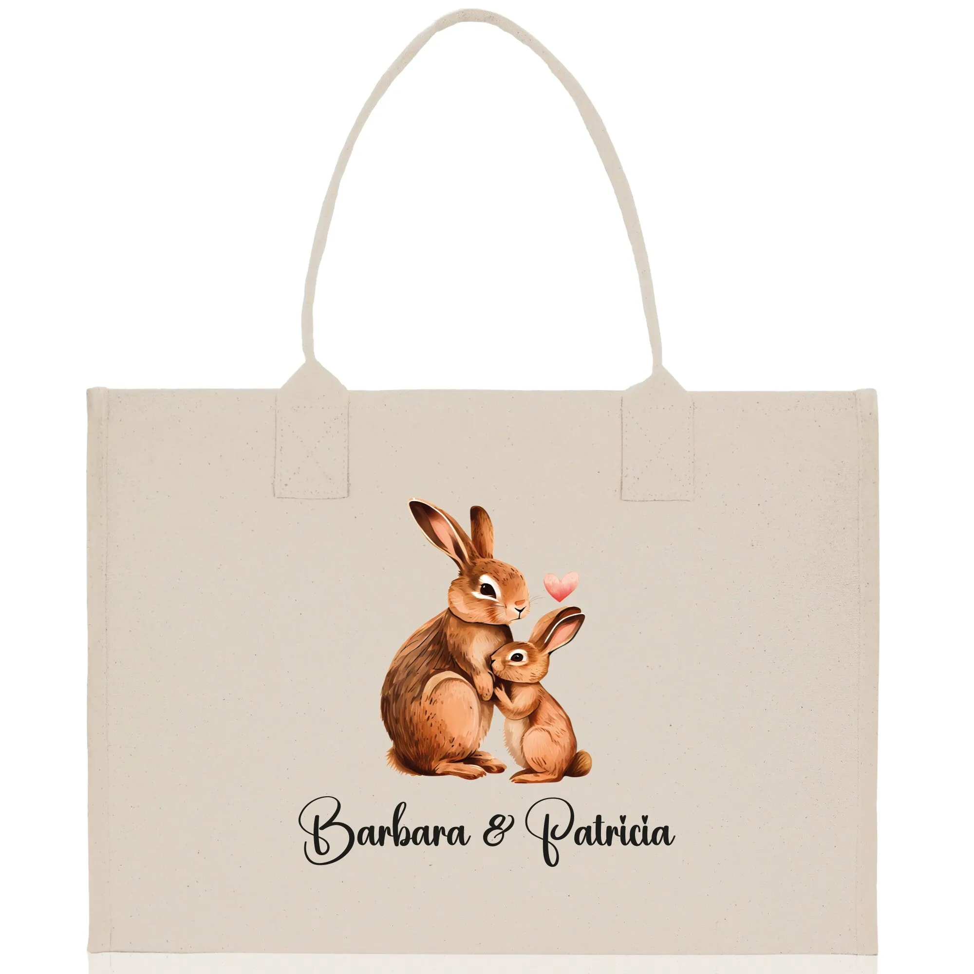 Rabbit Mom And Baby Name Custom Cotton Canvas Tote Bag Custom Pet Lover Gift Pet Portrait Bag Personalized Pet Owner Gift Tote Bag