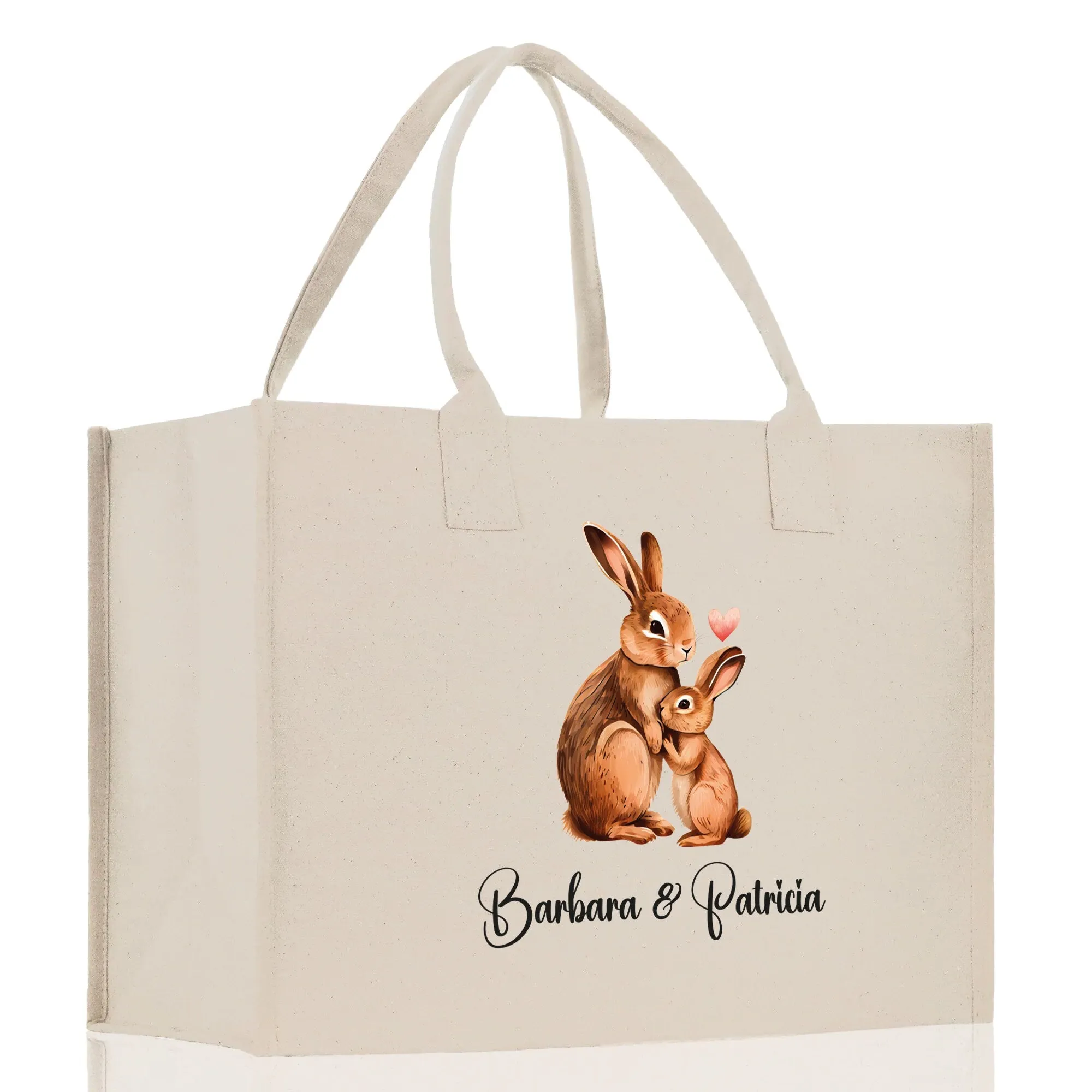 Rabbit Mom And Baby Name Custom Cotton Canvas Tote Bag Custom Pet Lover Gift Pet Portrait Bag Personalized Pet Owner Gift Tote Bag