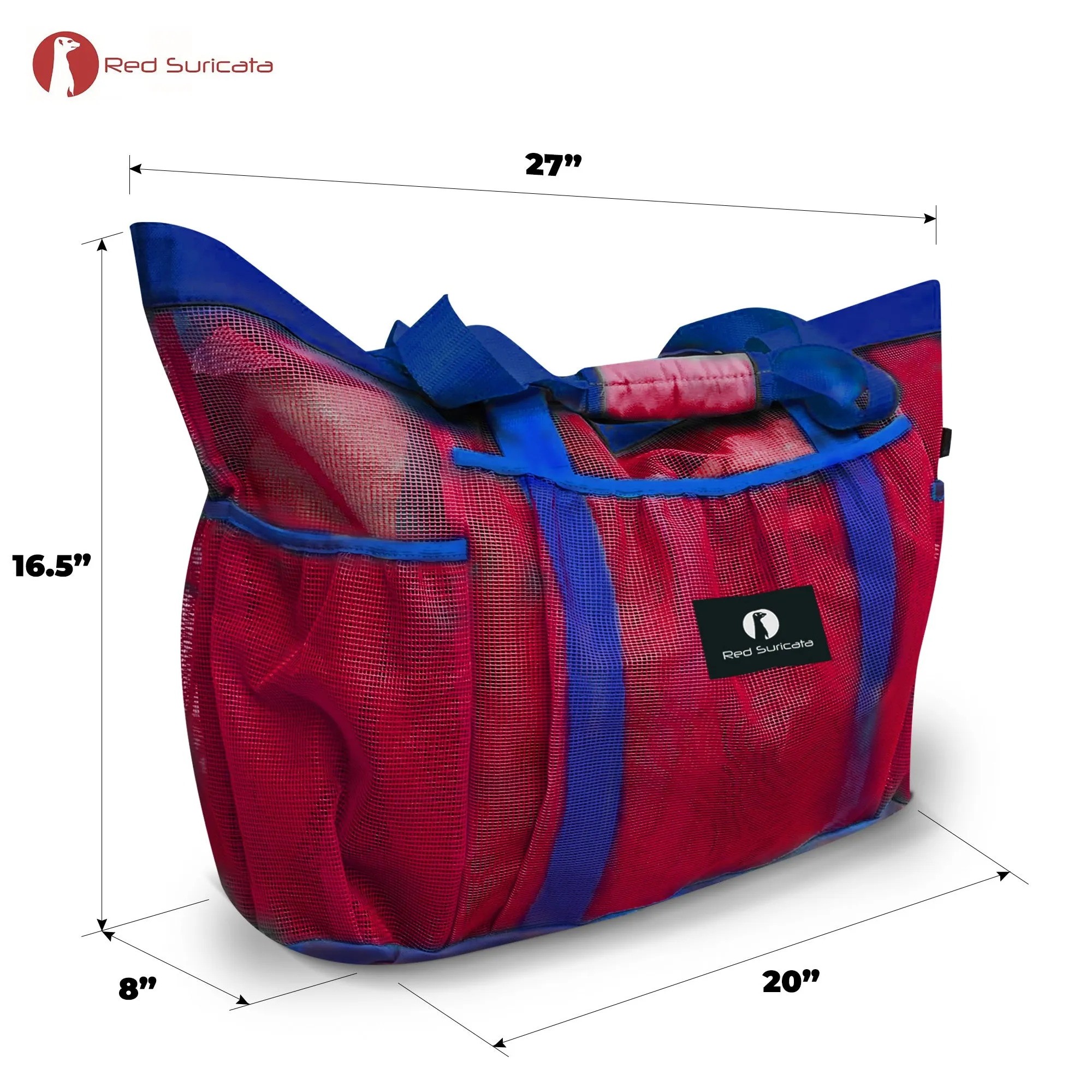 Red Suricata XL Mesh Beach Bag Tote -  Red & Blue