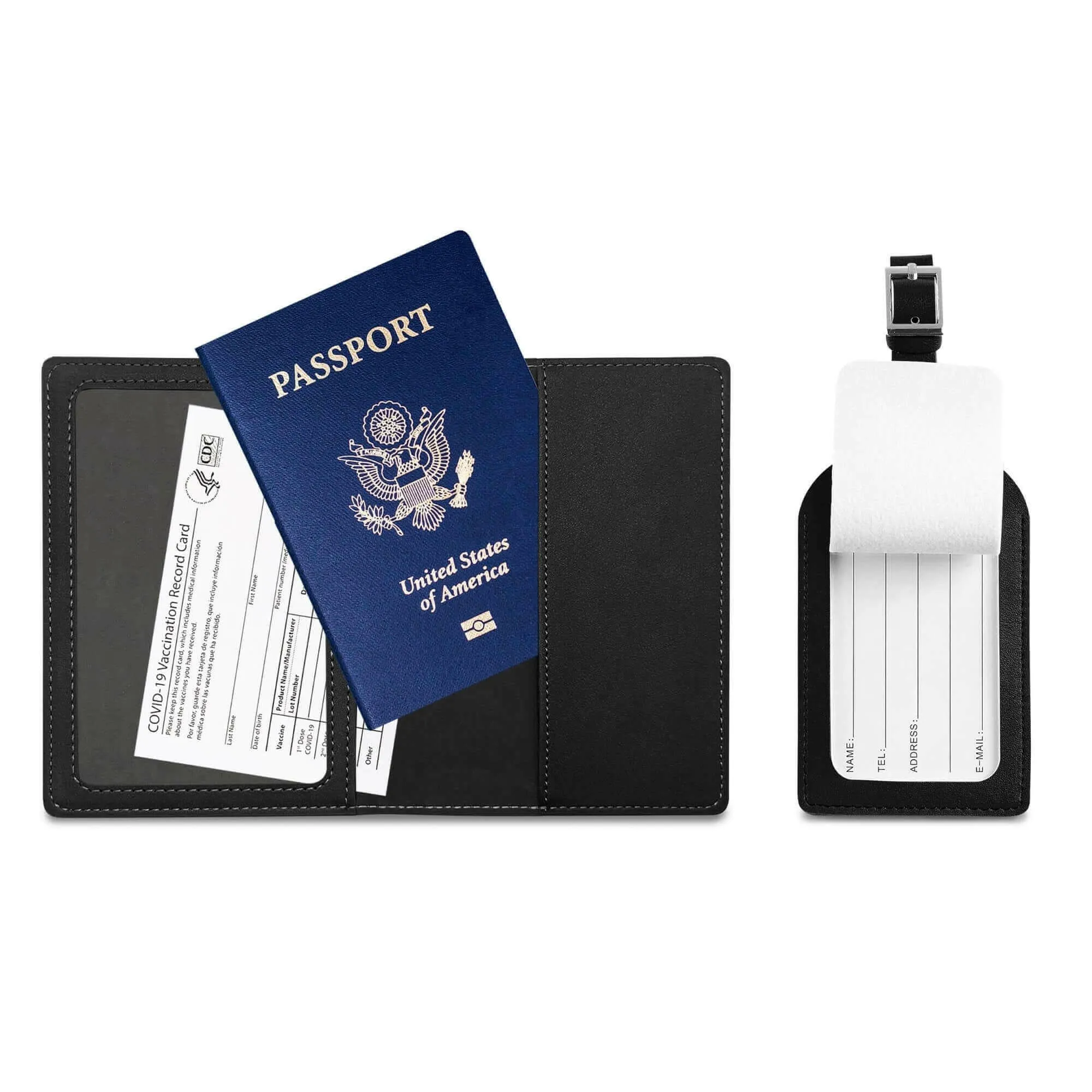 RFID Passport Holder with Travel Luggage Tag (3-Piece Set)