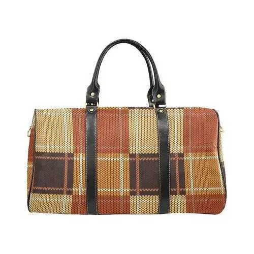 Travel Bags, Brown Checker Style Adjustable Black Handle Zip Close Bag