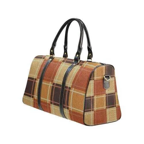 Travel Bags, Brown Checker Style Adjustable Black Handle Zip Close Bag