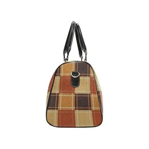 Travel Bags, Brown Checker Style Adjustable Black Handle Zip Close Bag