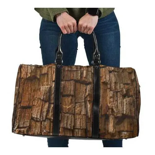 Travel Bags, Natural Brown Wood Style Adjustable Black Handle Zip Close Bag