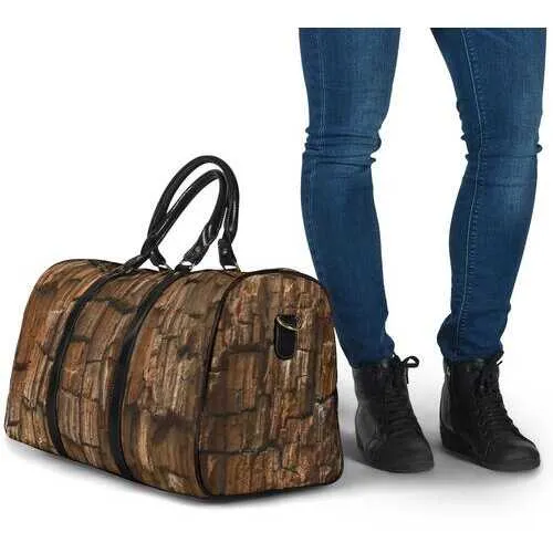 Travel Bags, Natural Brown Wood Style Adjustable Black Handle Zip Close Bag