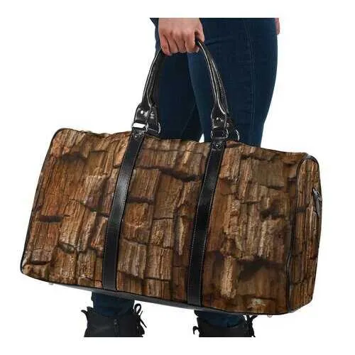 Travel Bags, Natural Brown Wood Style Adjustable Black Handle Zip Close Bag