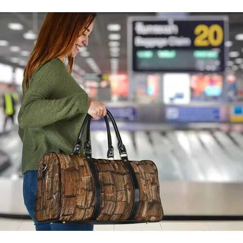 Travel Bags, Natural Brown Wood Style Adjustable Black Handle Zip Close Bag