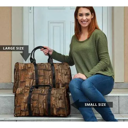 Travel Bags, Natural Brown Wood Style Adjustable Black Handle Zip Close Bag