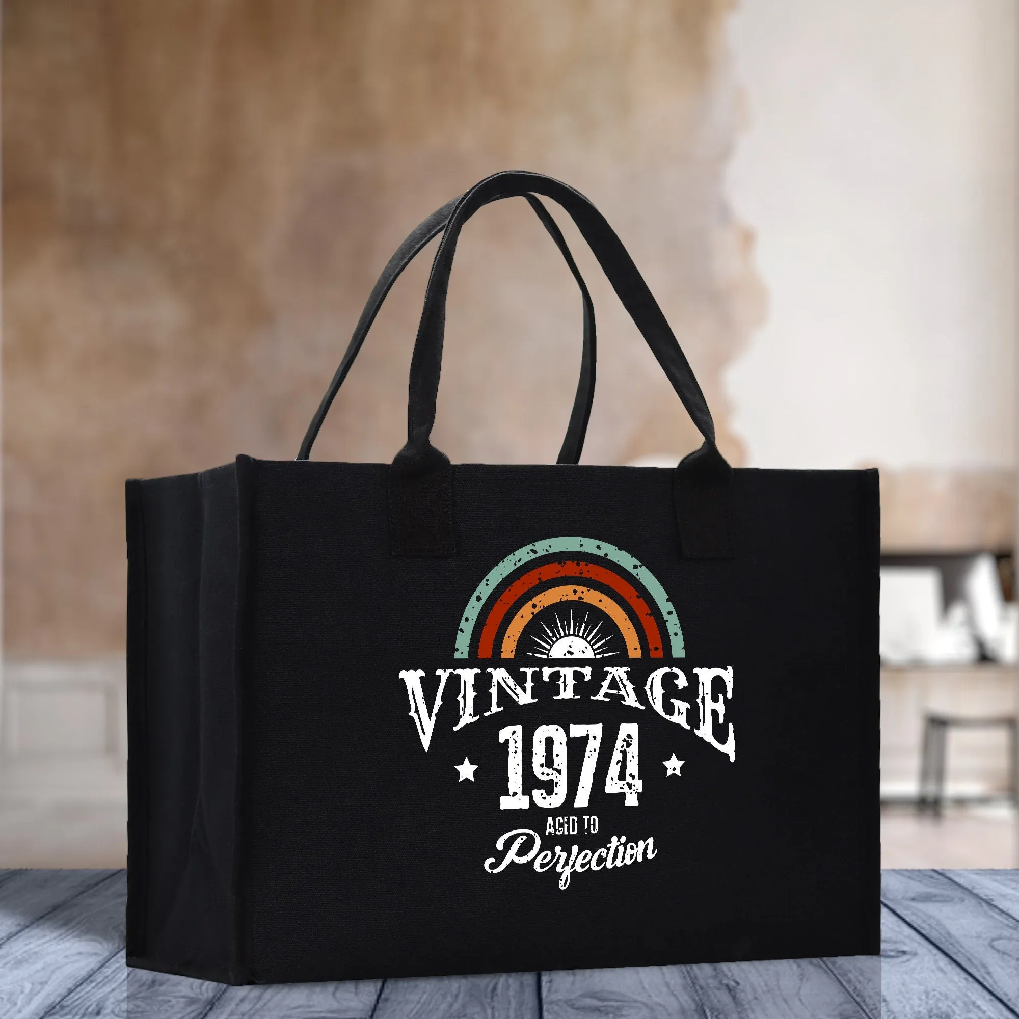 Vintage 1974 Aged To Perfection 50 Age Birthday Cotton Canvas Tote Bag 60th Birthday Gift For Women 50th Birthday Celebration Party Gift