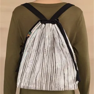 White Black Striped Upcycled Handwoven Light Backpack (NLBP0824-005) PS_W