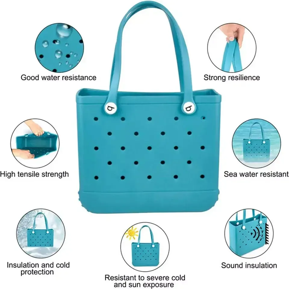 X-Large Rubber Beach Tote, Durable Waterproof Beach Bag With Charms